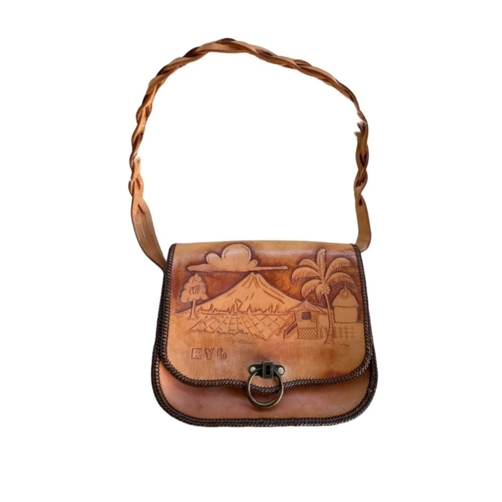 70’s Vintage Tooled Leather Shoulder Bag- Western‎ Boho Artisan